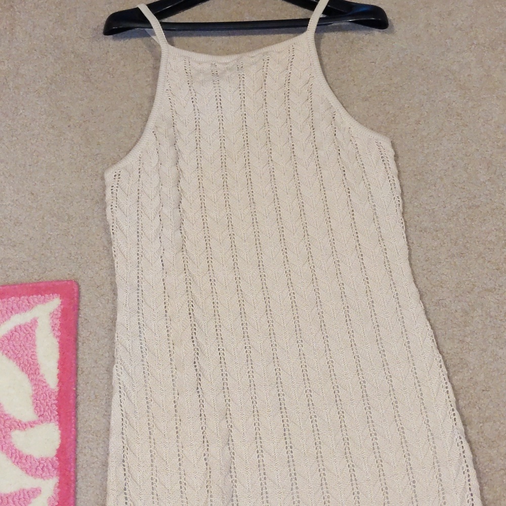 Z Supply IvoryBeige Knit Ribbed Boho Cotton Bodycon Maxi Dress XL Beach Sm.Flaw